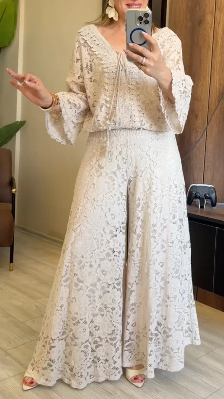 Boho Lace Two‐Piece Pant Set