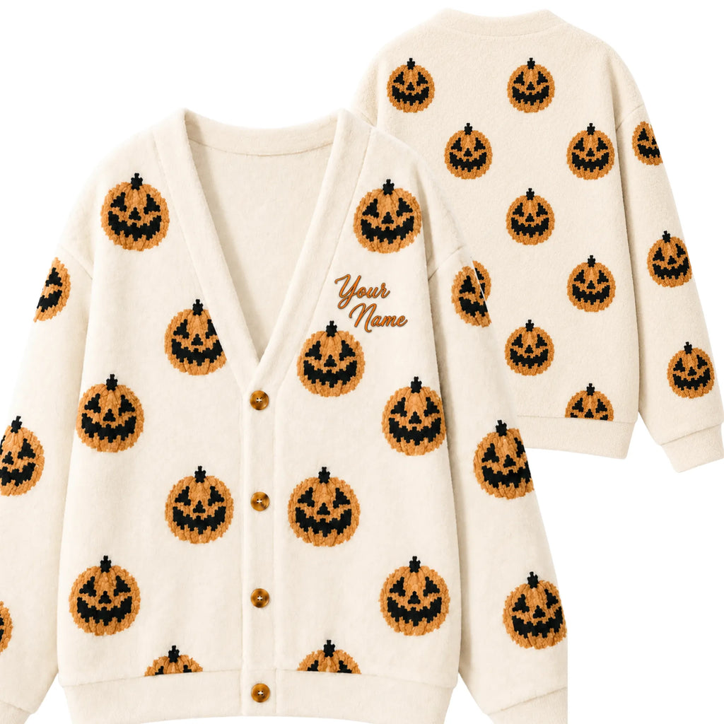 Chaotic Club Personalized All-Over Pumpkin Pattern Cardigan