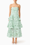 Strapless 3D Floral Tiered Midi Dress