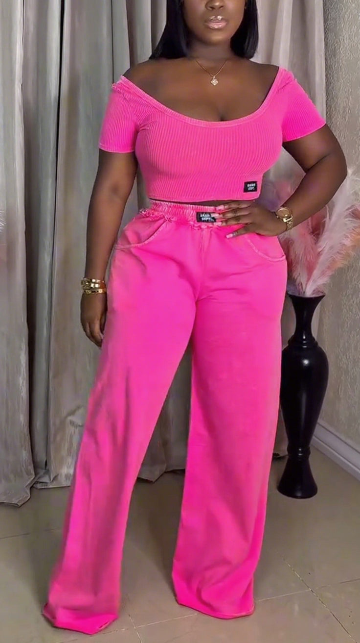 Ladies' Large U-neck Top + Pants Casual Suit