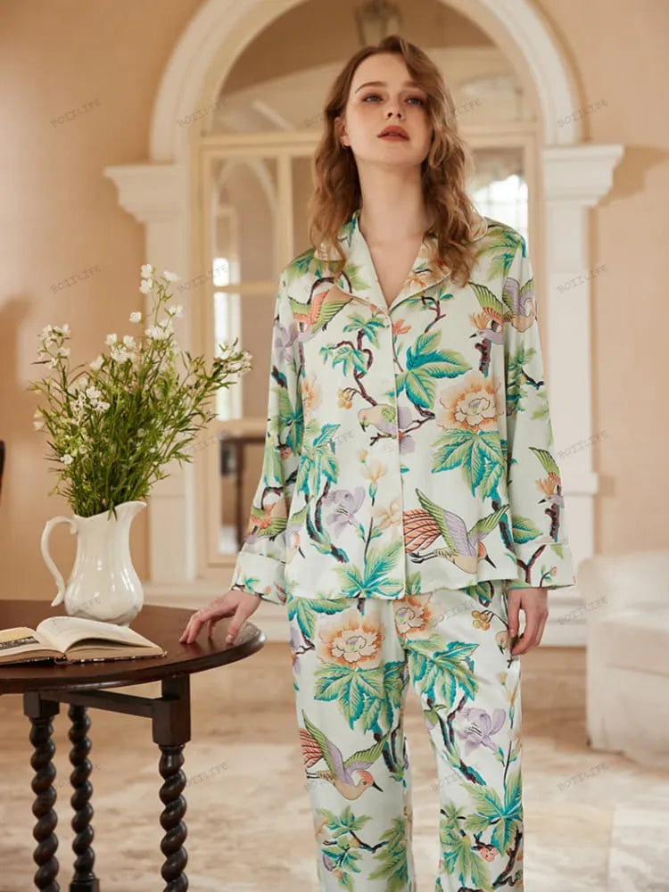 Peony Print Long-Sleeve Loungewear Set