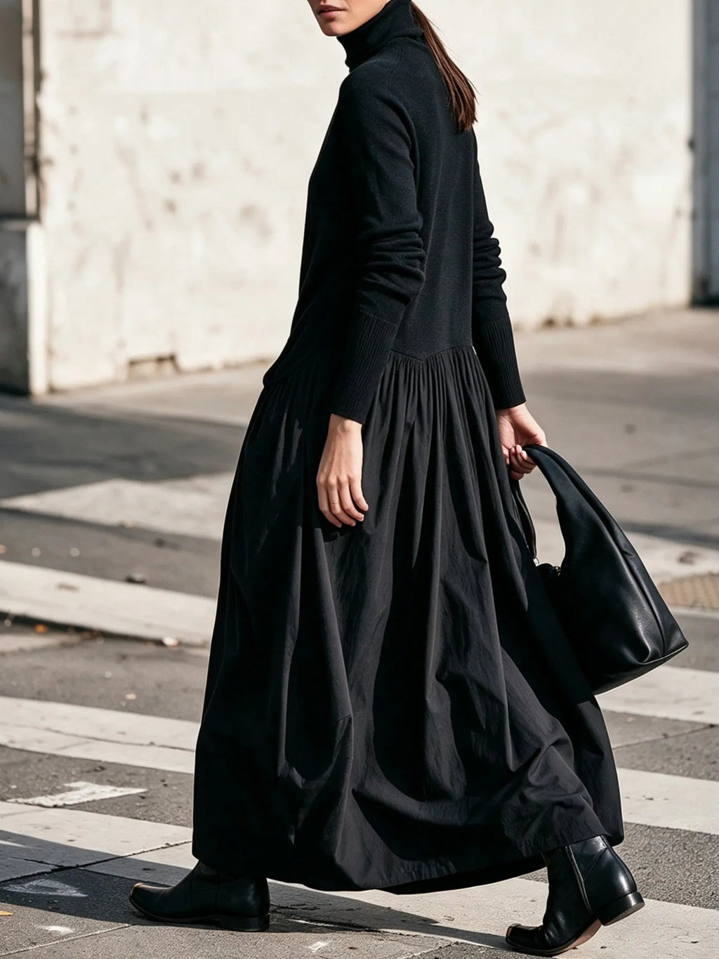 High Neck Pocket Detail Oversized Maxi Dress