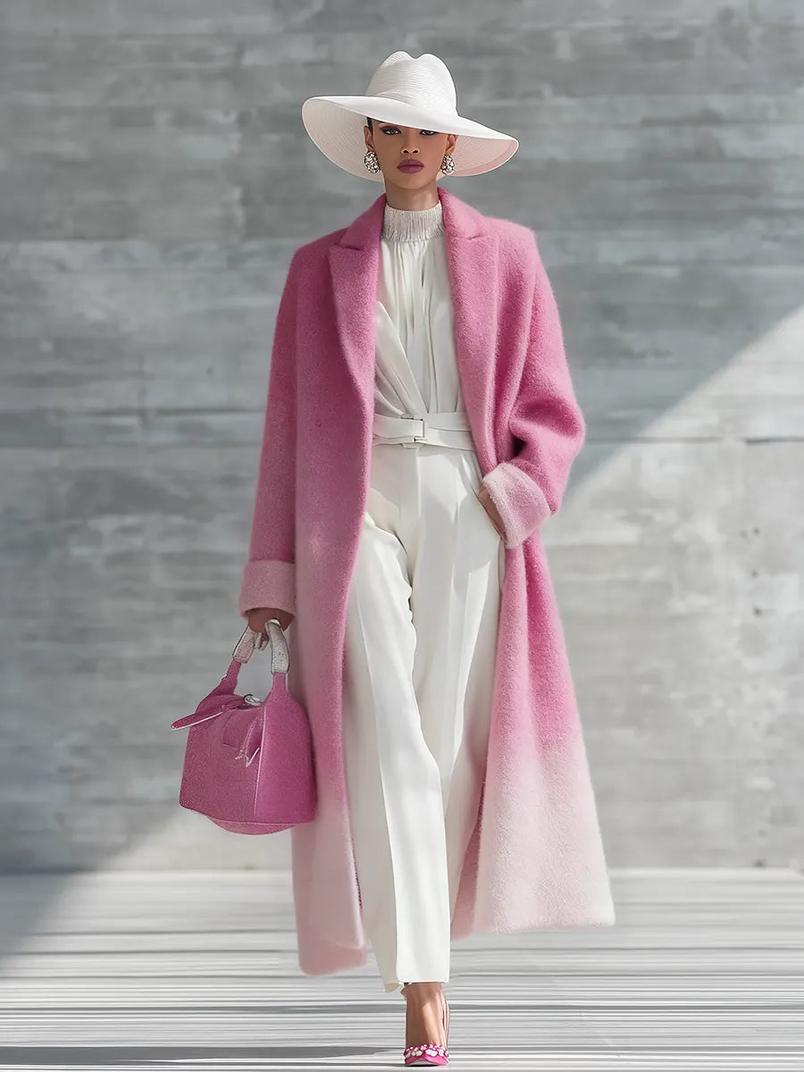 Urban Elegance Pink Gradient Long Coat