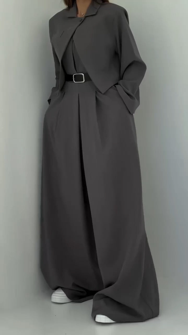 Women Strapless Jumpsuit+ Jacket Style Commuting Set