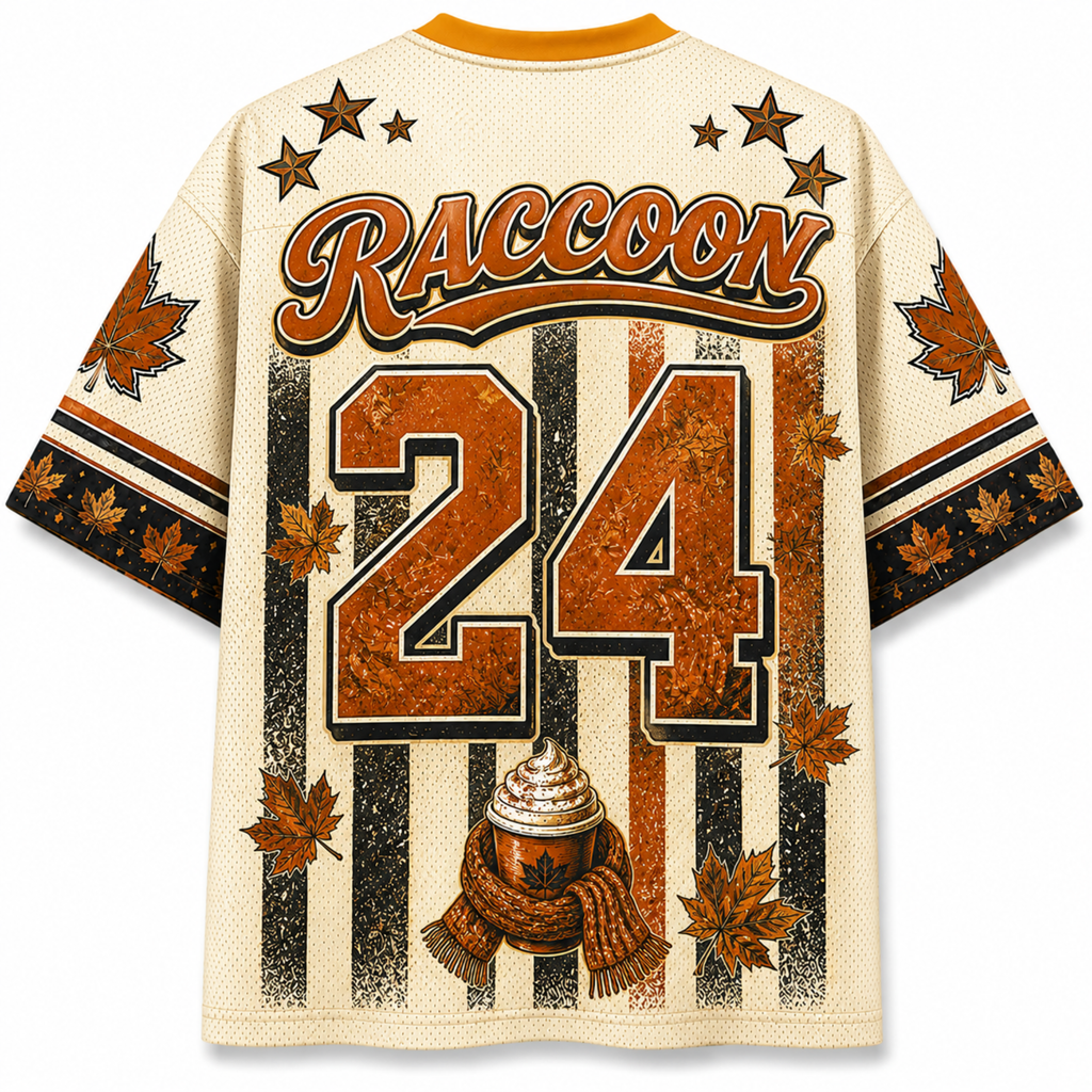 Chaotic Club Hello Fall Raccoon Blowing Bubble Mesh Jersey