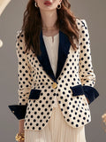 Women's Contrast Lapel Polka Dot Velvet Blazer