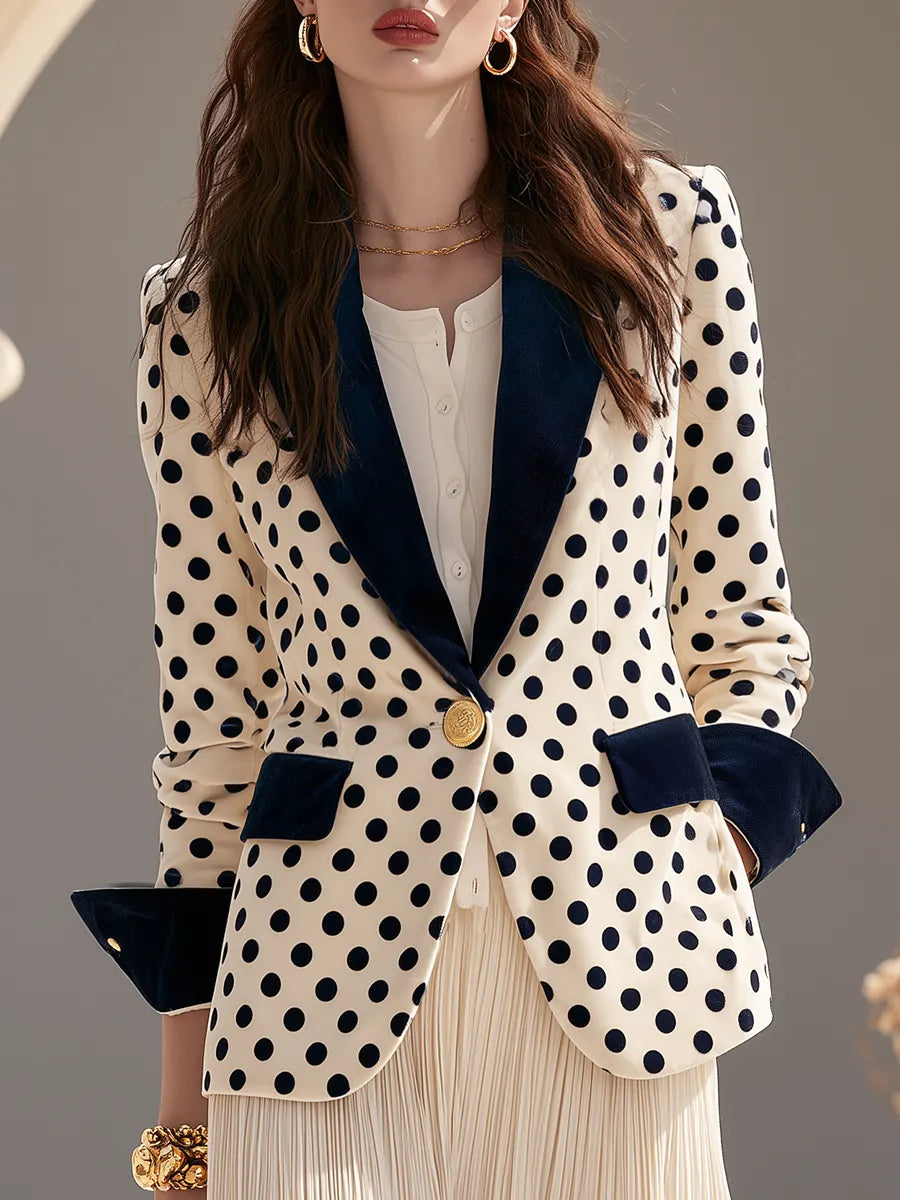 Women's Contrast Lapel Polka Dot Velvet Blazer
