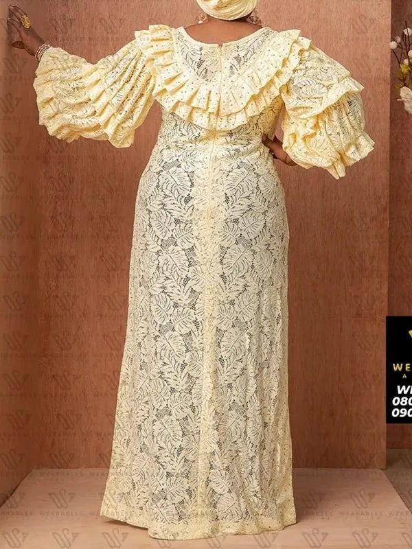 Elegant Lace Solid Color Split-Joint Loose Simple Casual Maxi Dress