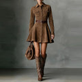 Western-style Distressed Brown Button-down Shirt Dress