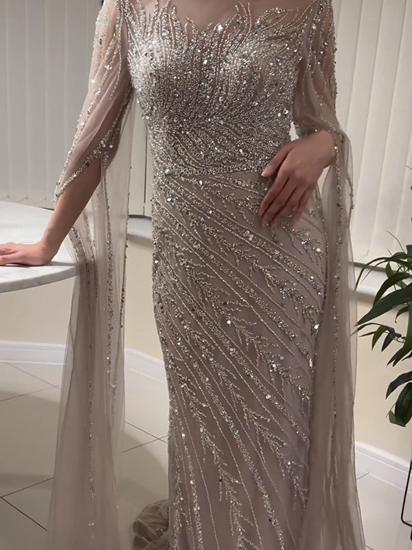 Paneled Shiny Long Sleeves V-neck Maxi Dresses