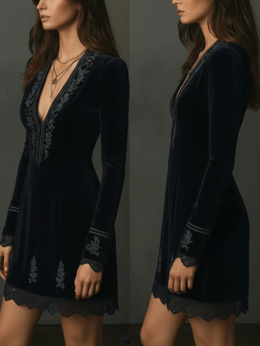 Retro Mini Dress in velvet, Premium Look