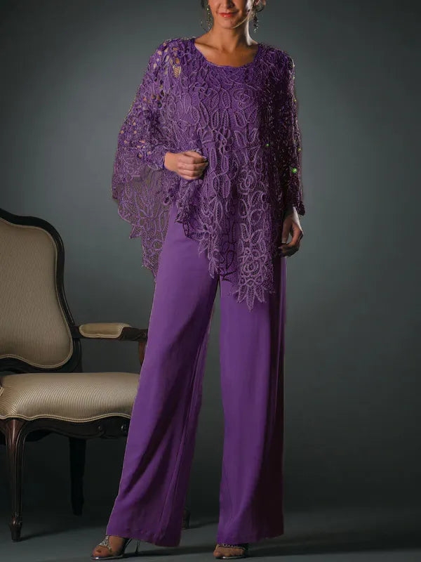 Lace crew neck top trousers set