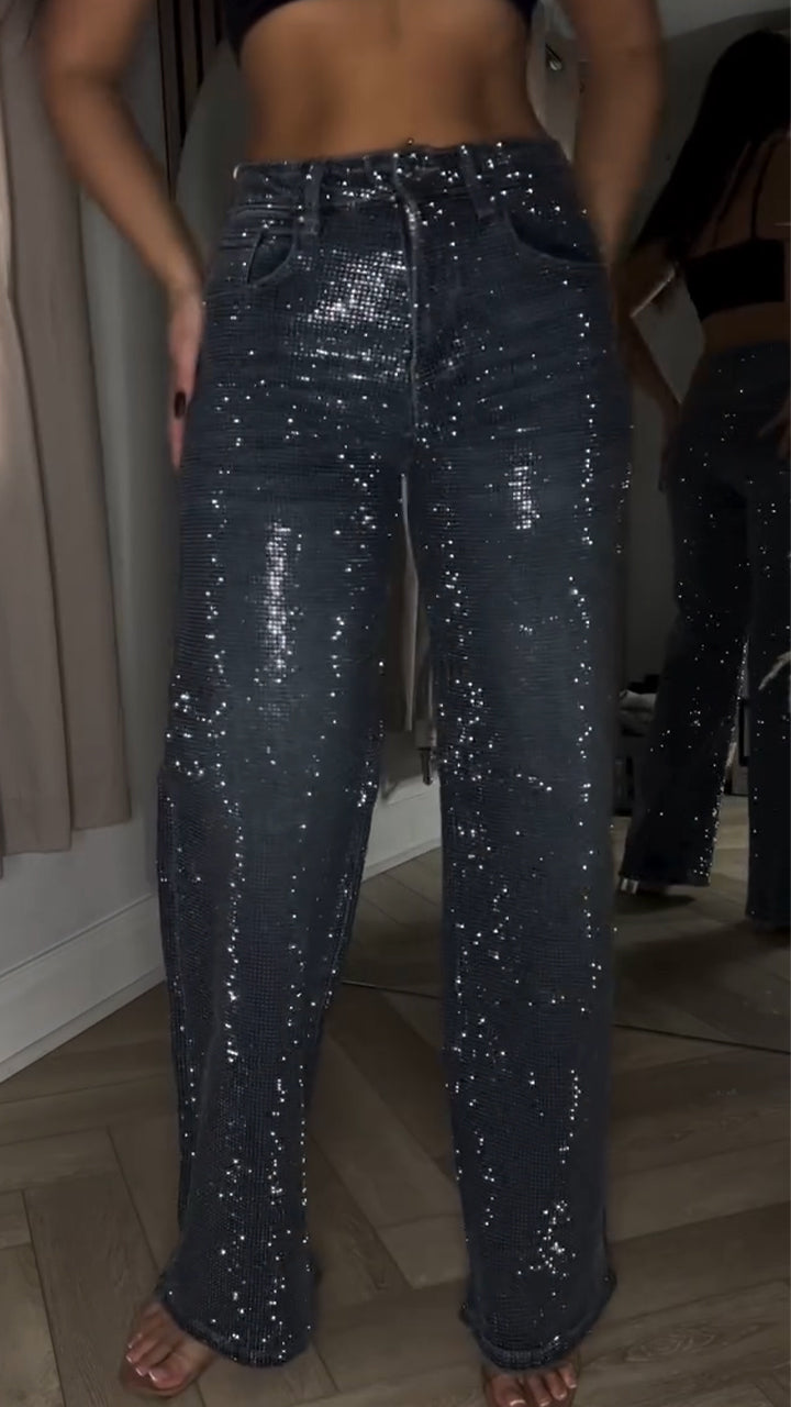 Women Hot Rhinestone Glitter Casual Jeans