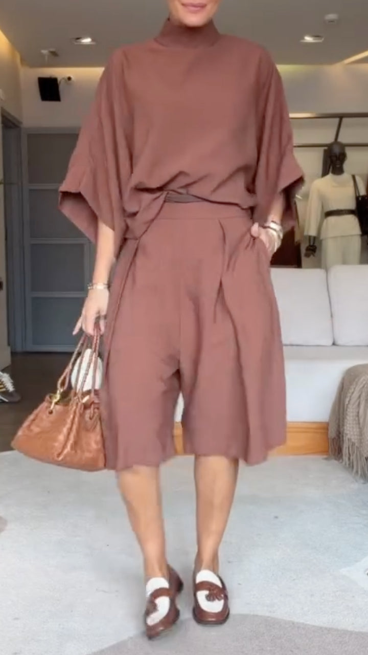 Turtleneck Batwing Sleeve Culotte Two‐Piece Set