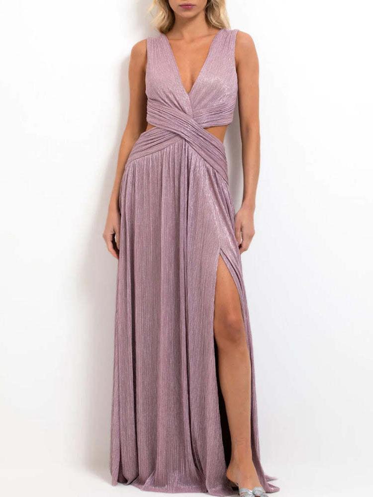 Lurex Plunge Maxi Dress