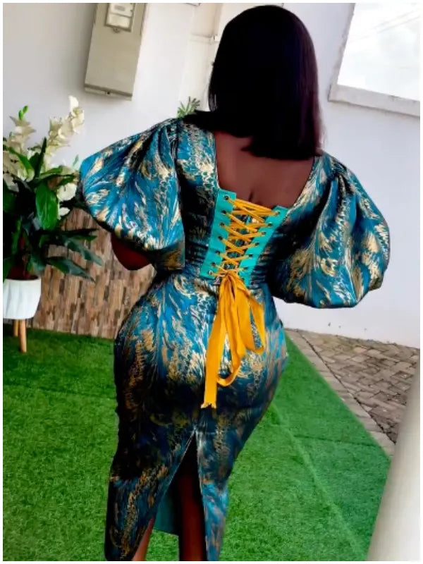 Abstract Printed A-Line Short Sleeves High-Neck Maxi Dresses