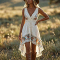 Western Retro Suspender Print Tassel Patchwork Linen Dress