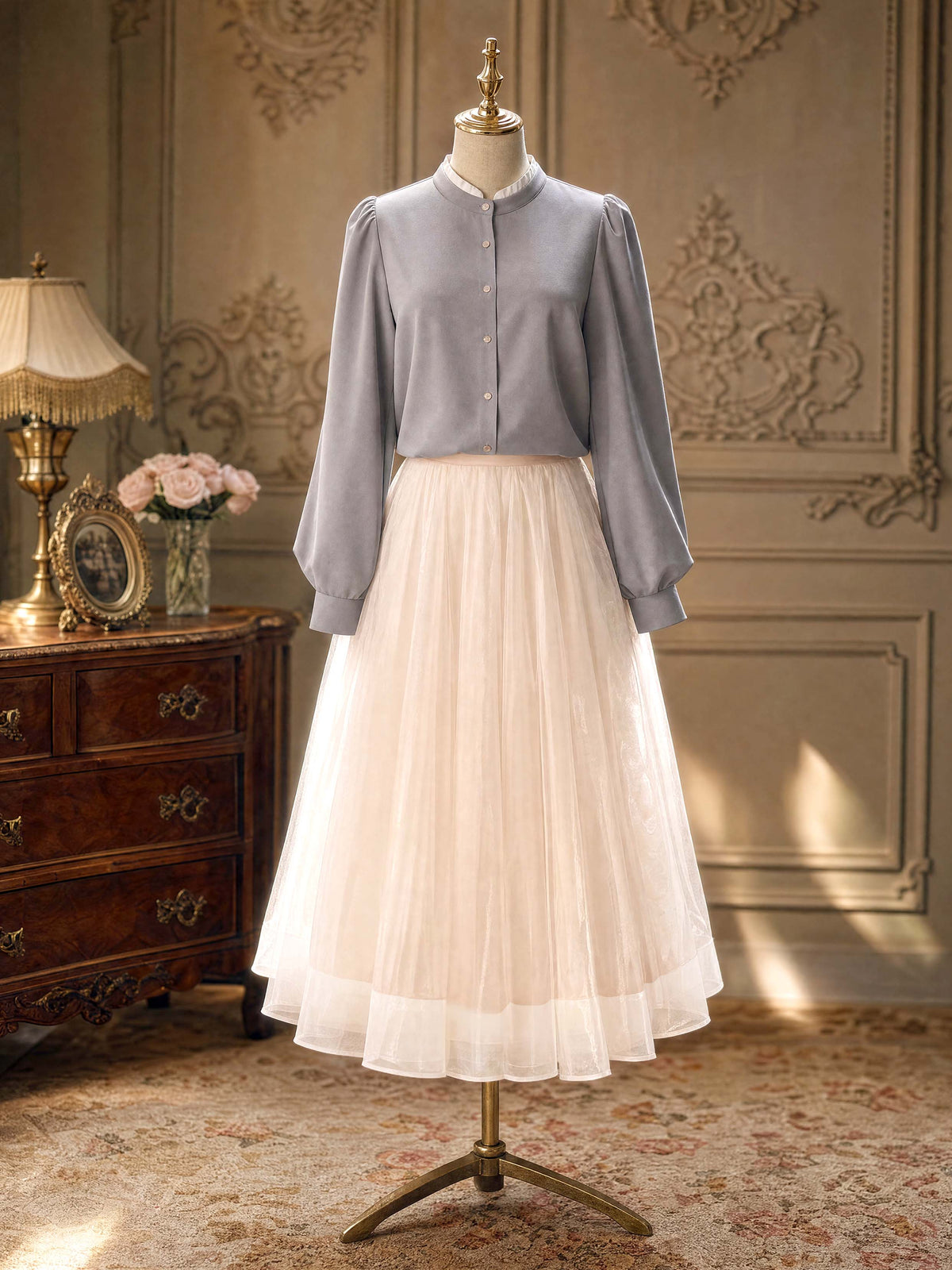 Vintage Shimmer Midi Tulle Skirt