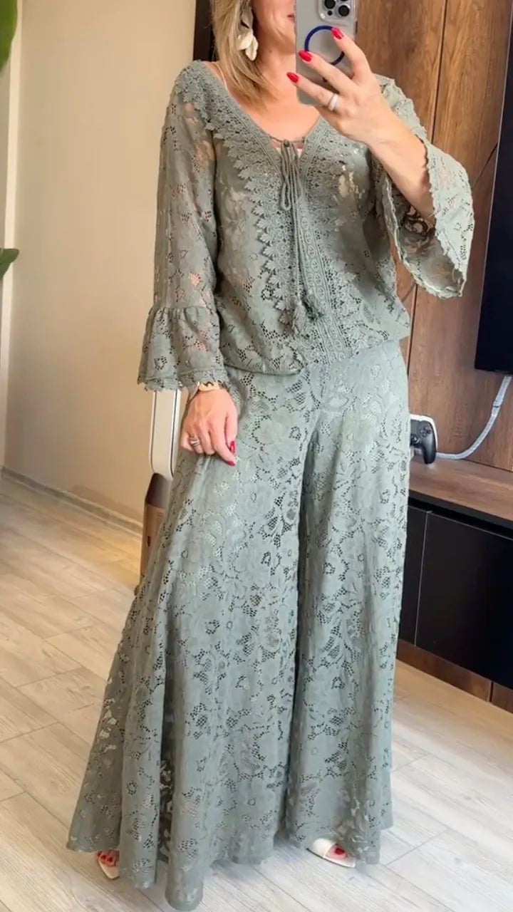 Boho Lace Two‐Piece Pant Set