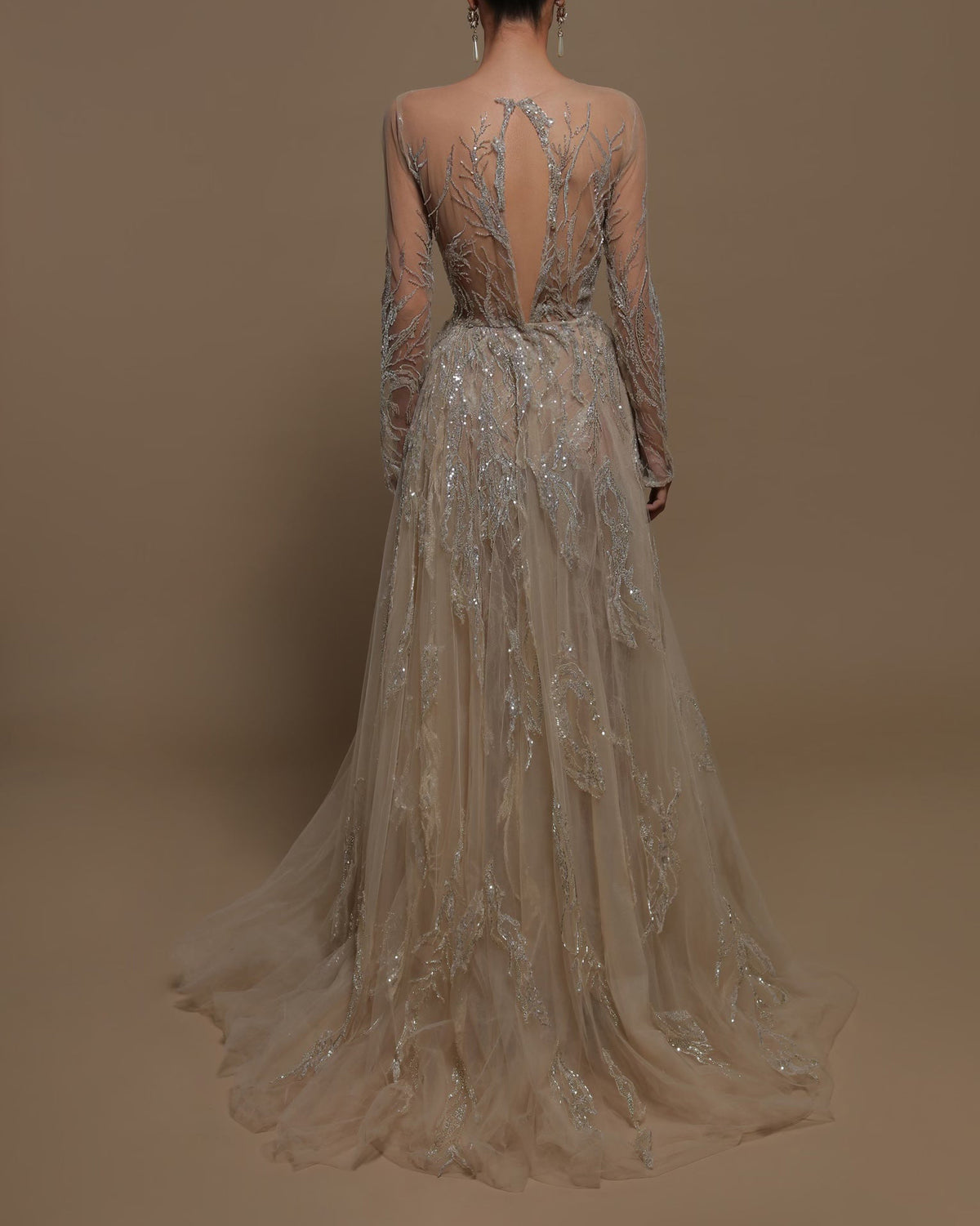 Gown Long Sleeve Sequined Dress