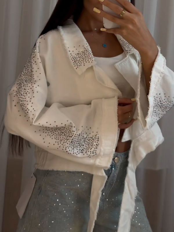 Rhinestone Fringe Denim Jacket