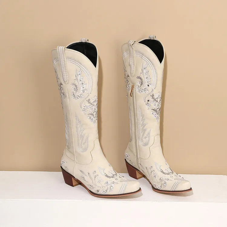 Women's Western Cowboy Embroidered Pointed Toe Boots