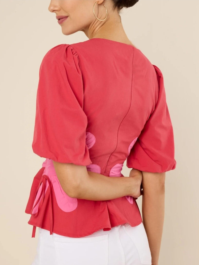 Izzie Contrast Floral Self-Ties Top