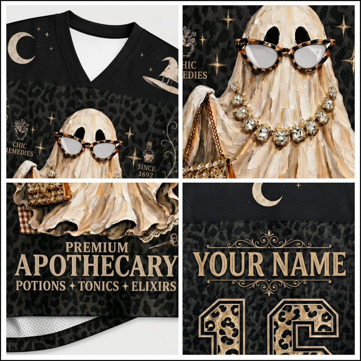 Chaotic Club Preppy Ghost Black Leopard Halloween Mesh Jersey