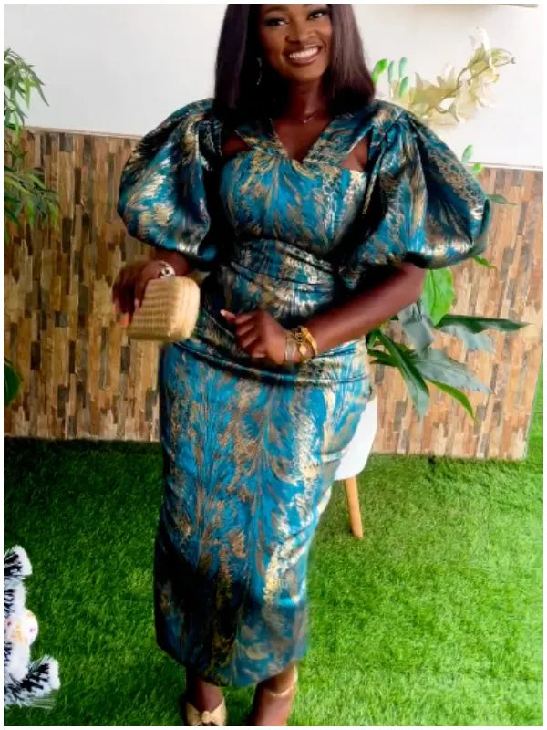 Abstract Printed A-Line Short Sleeves High-Neck Maxi Dresses