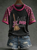 Women's Halloween Witch Broom And Leopard Print Art Patchwork Casual Top