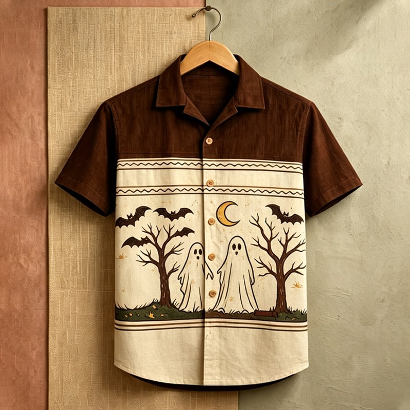 Men's Gothic Halloween Hand-painted Ghost Pattern Short-sleeve Shirt