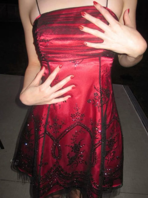 A Line Spaghetti Strap Black Applique Tulle Pink Satin Homecoming Dress Cocktail Dress SH3715