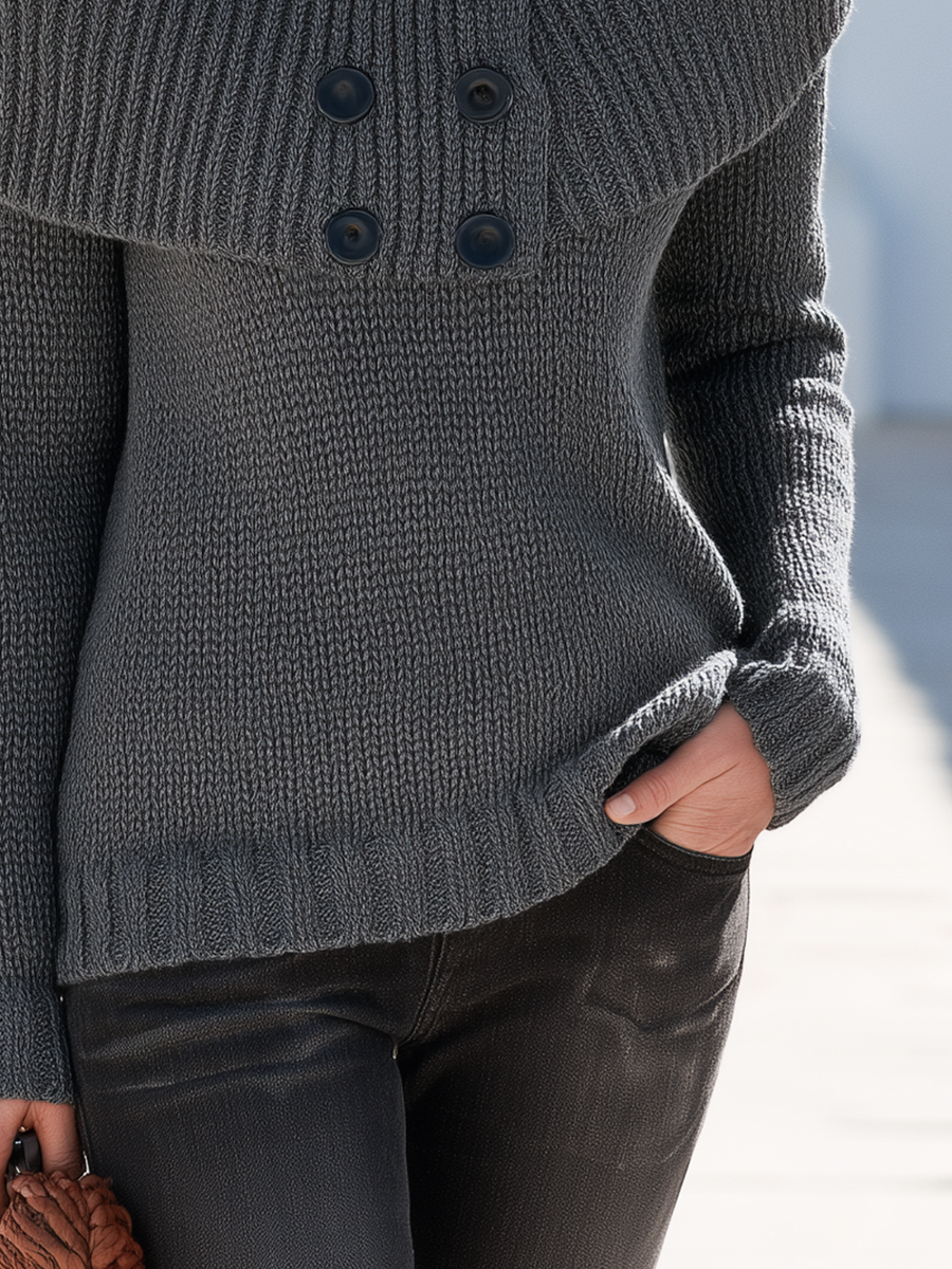 Minimalist And Chic Grey Off-the-shoulder Pullover Sweater