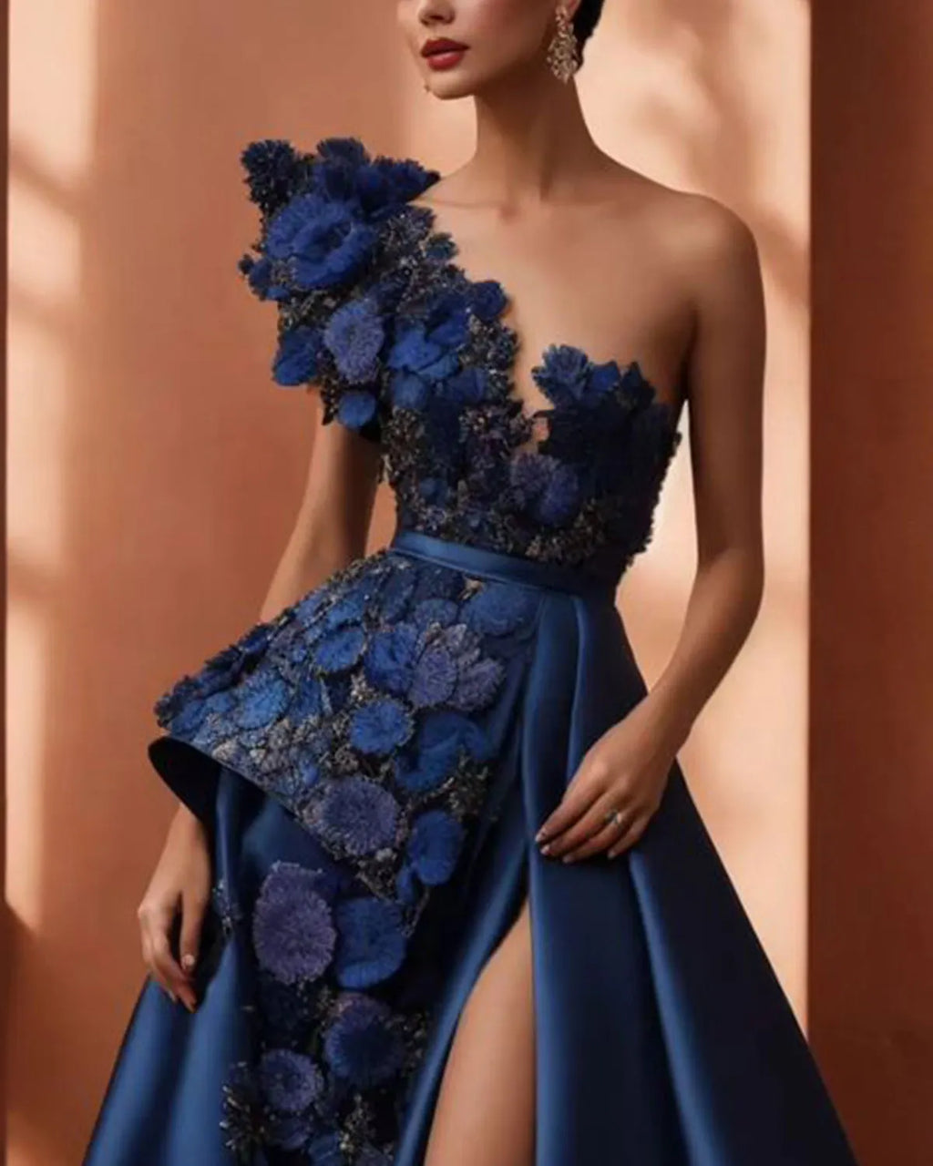 One Shoulder Embroidered Floral Dress