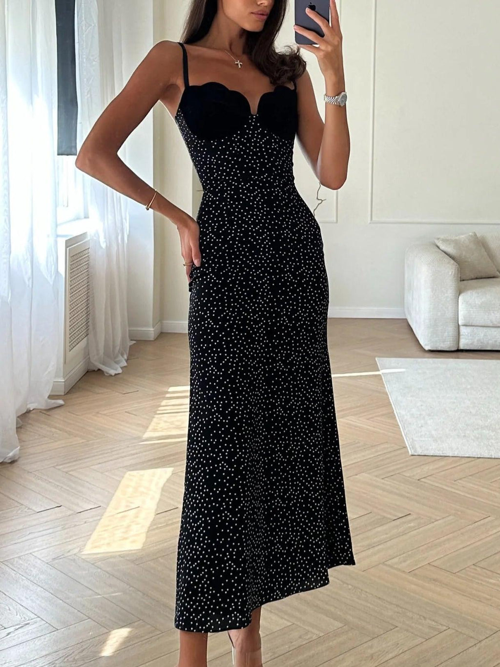Velvet Insert Midi Dress