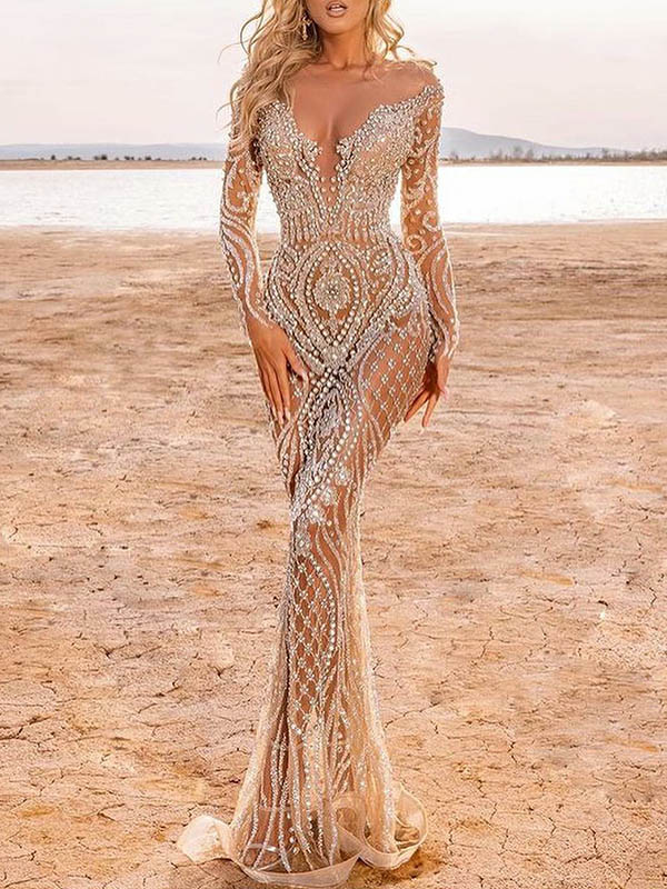 Sequined Off-The-Shoulder Maxi Dress