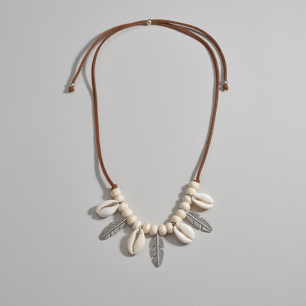 Bohemian Shell And Feather Pendant Necklace