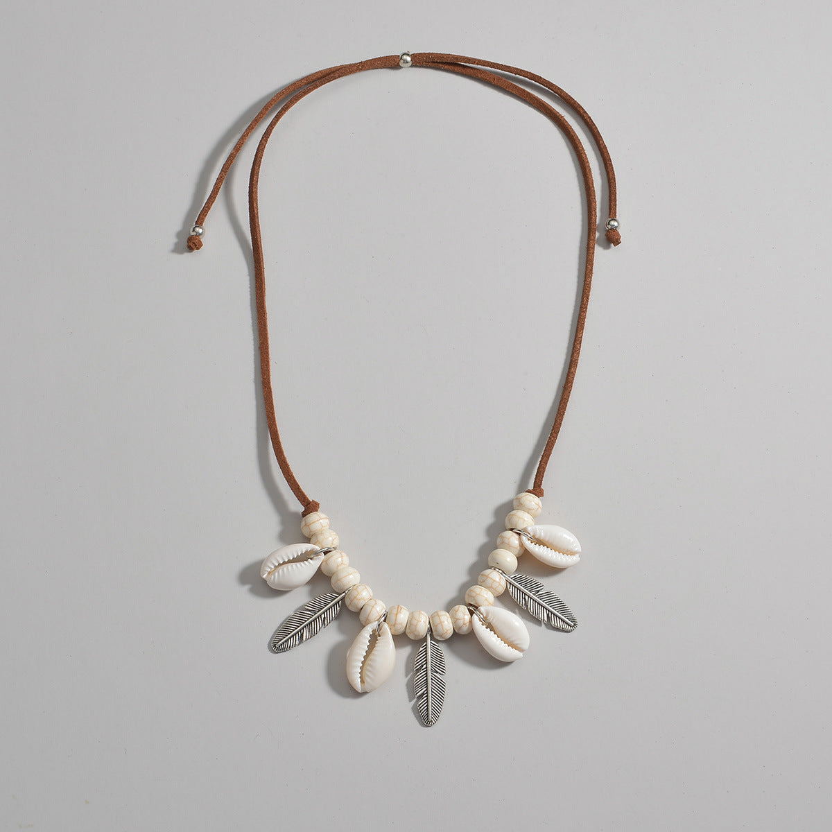 Bohemian Shell And Feather Pendant Necklace