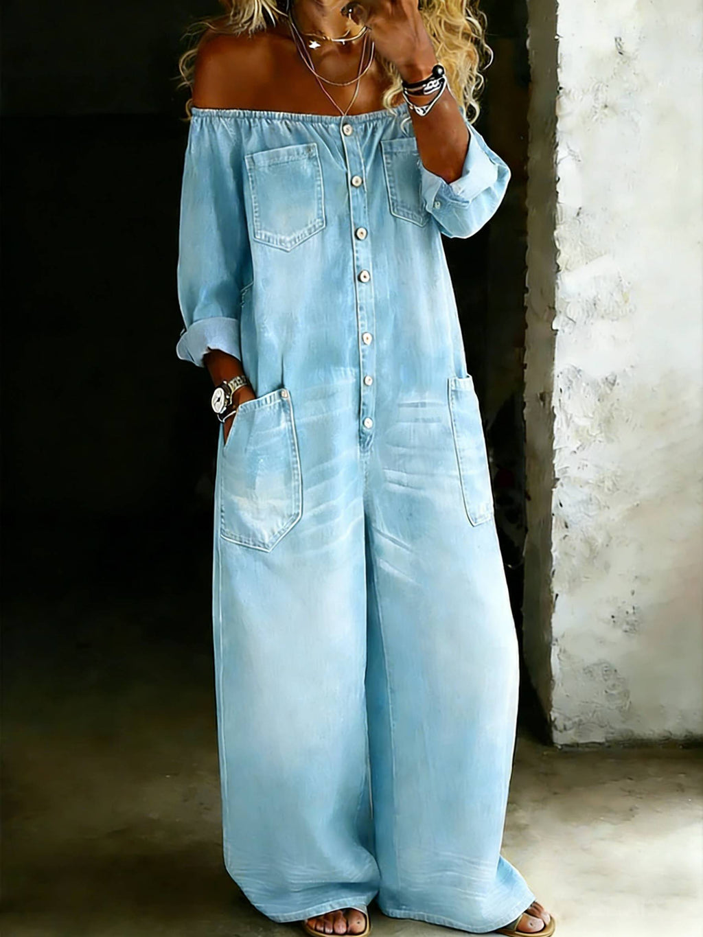 Women’s Fashion Vintage Off-shoulder Long Sleeve Jumpsuit