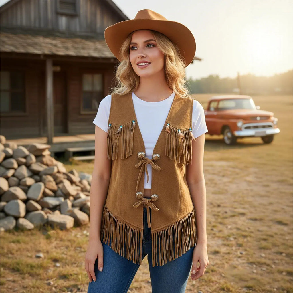 Women's Vintage Western Style Fringed Vest