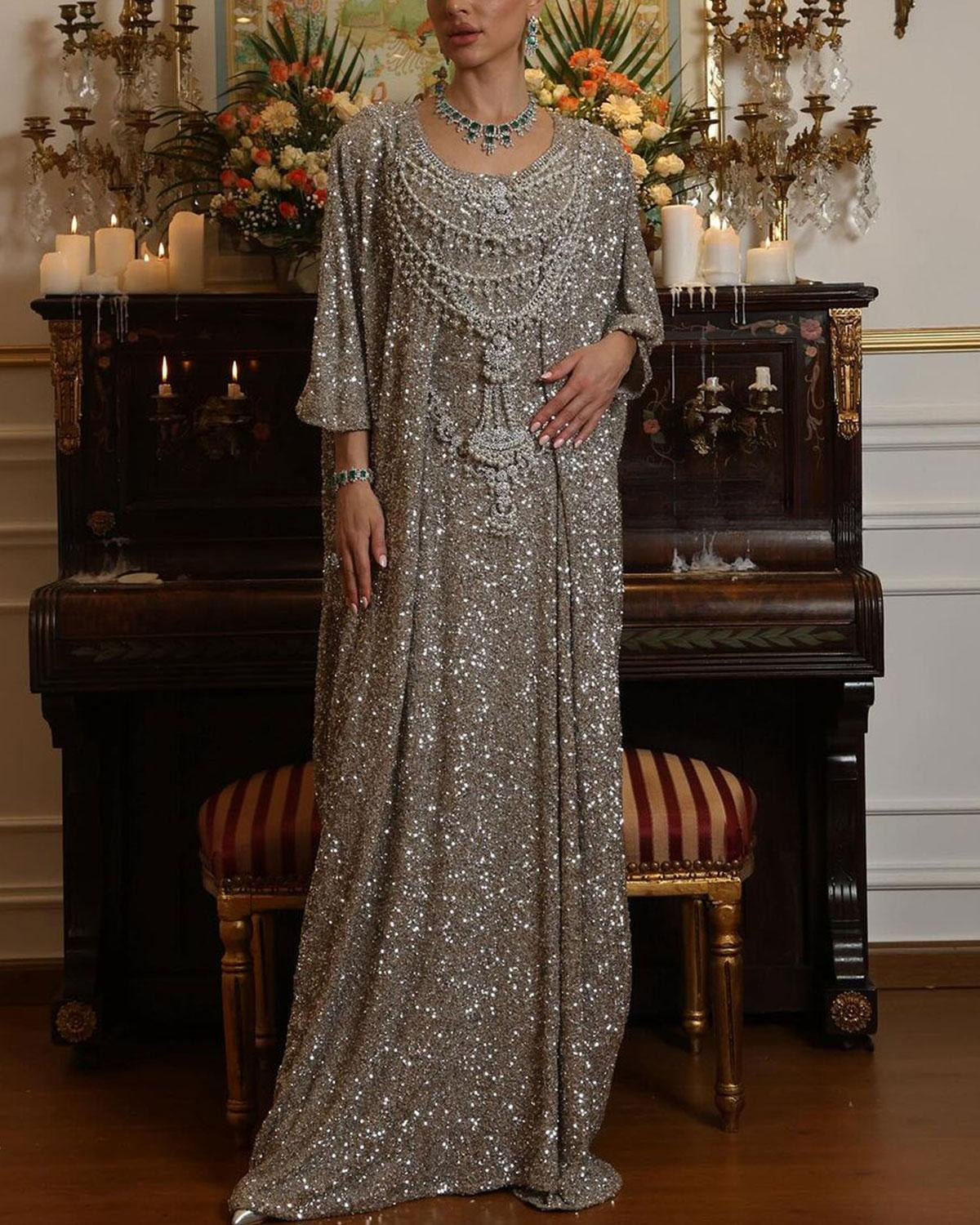 Luxe crystal-embellished sequined kaftan