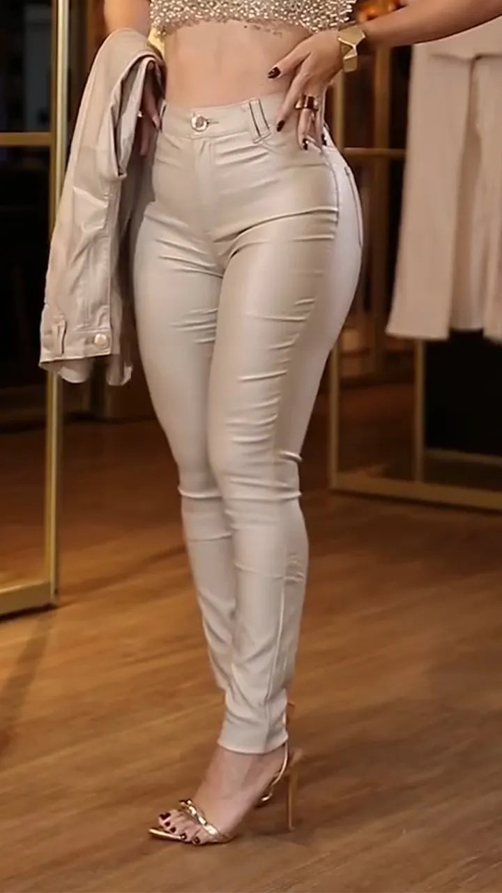 Womens Leather Temperament Casual Pants