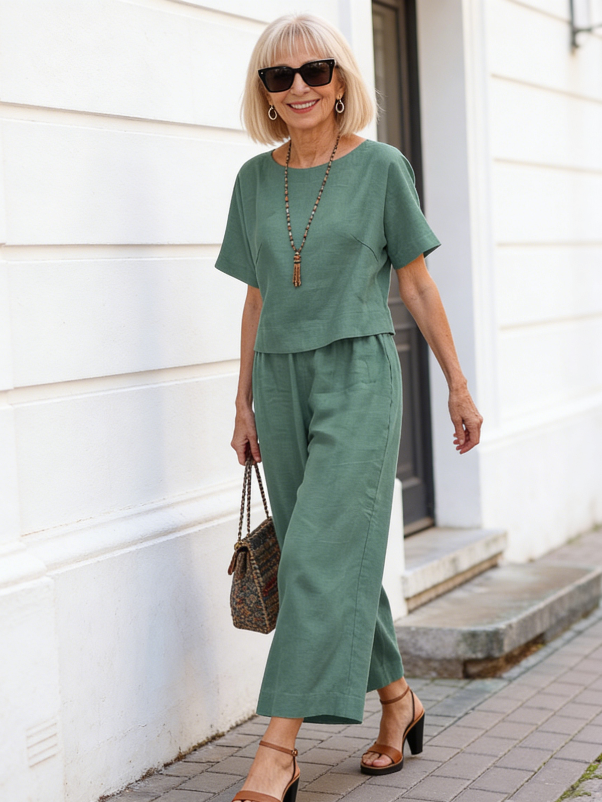 Linen Casual Loose Solid Color Suit Two Piece Set