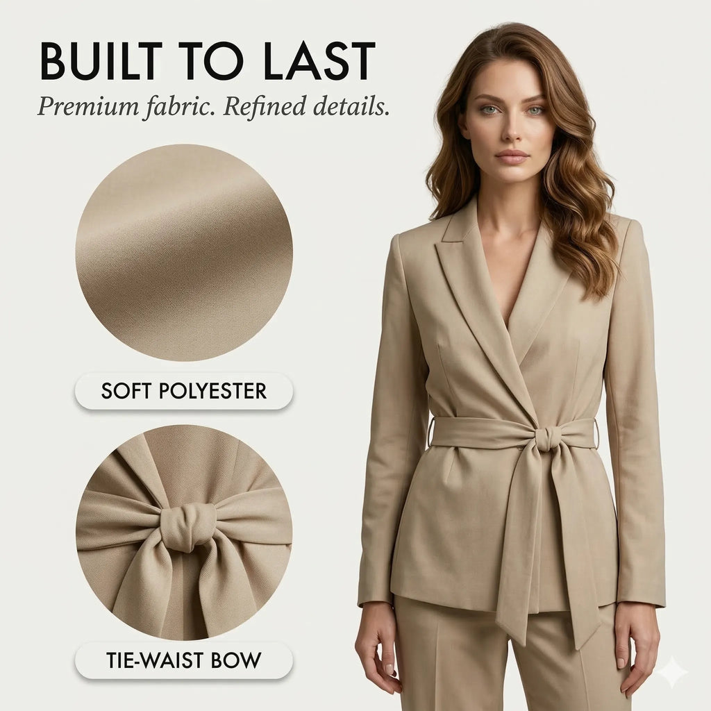 Tie-Waist Blazer & Wide-Leg Pants 2-Piece Suit Set + 50% OFF