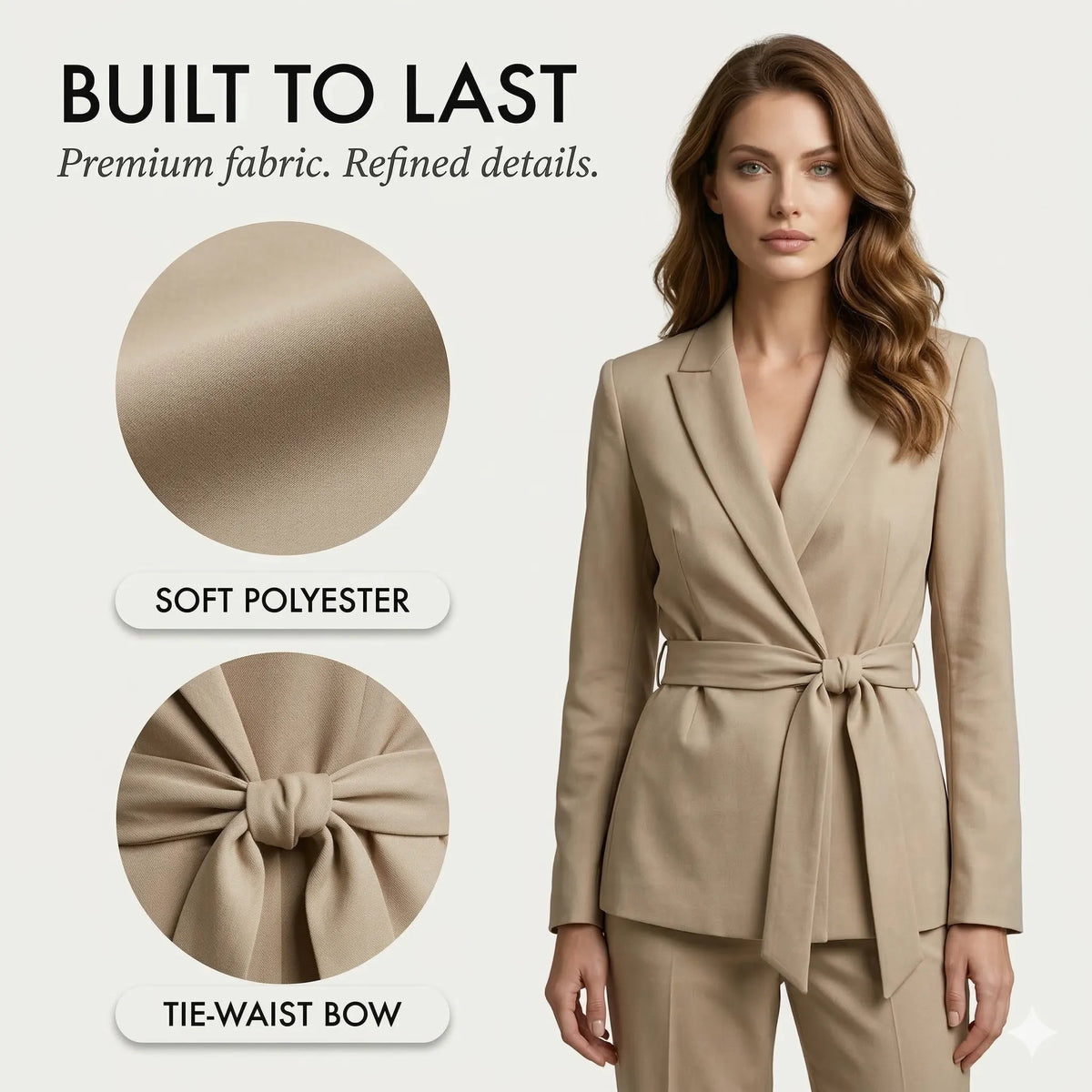 Tie-Waist Blazer & Wide-Leg Pants 2-Piece Suit Set + 50% OFF