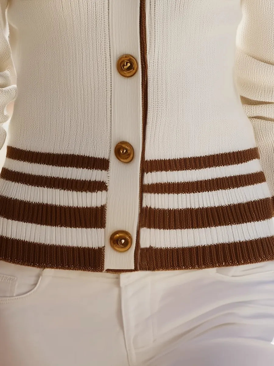 Resort-style Collared Long-sleeved Striped Jacket