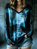 Women's Gothic Halloween X-ray Skeleton Short Sleeve Top