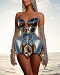 Sexy Rhinestone Mirror Laser Mini Dress