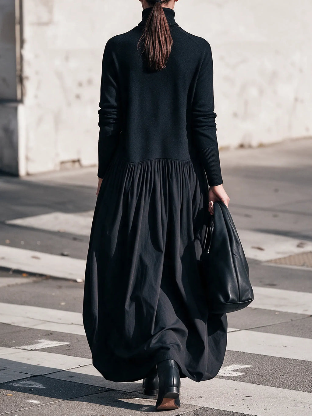 High Neck Pocket Detail Oversized Maxi Dress