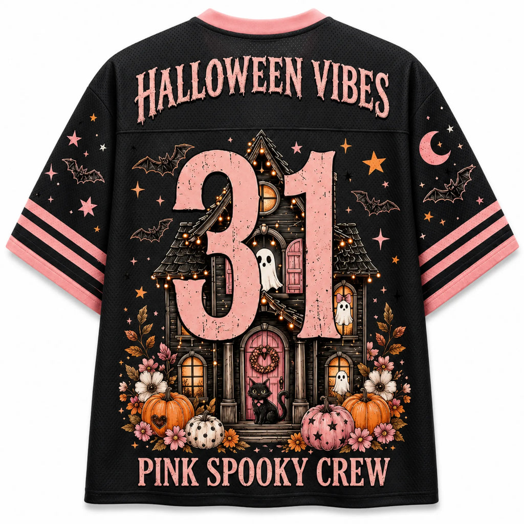 Chaotic Club Pink Coquette Ghost Halloween Vibes Spooky Crew Mesh Jersey